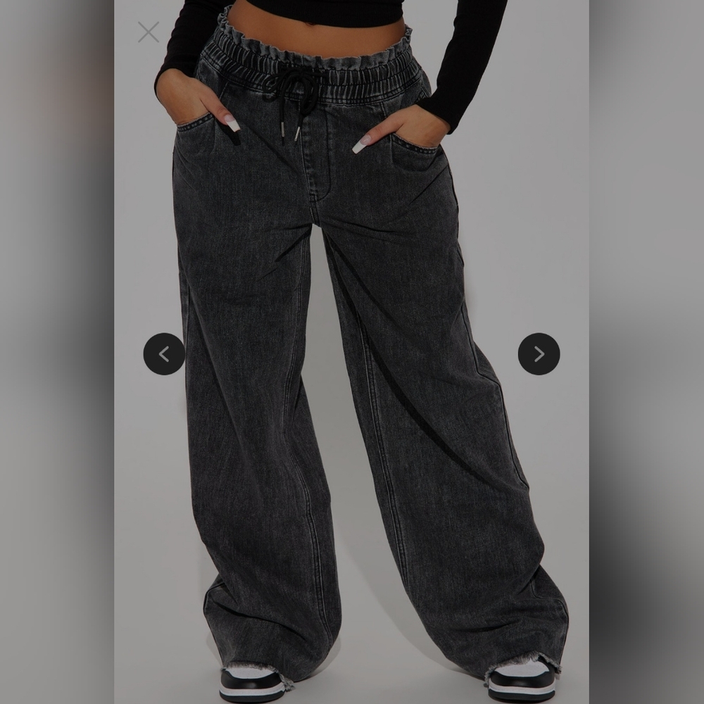 Fashion Nova Charcoal Ruffle Waist Pants